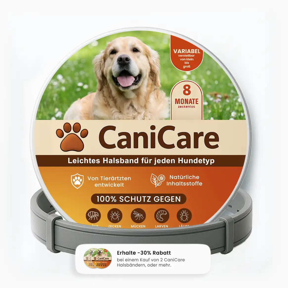 CaniCare - Natürliches Floh- und Zeckenschutz Halsband für Hunde